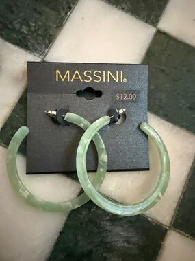Massini Marbled Light Green Hoop Earrings